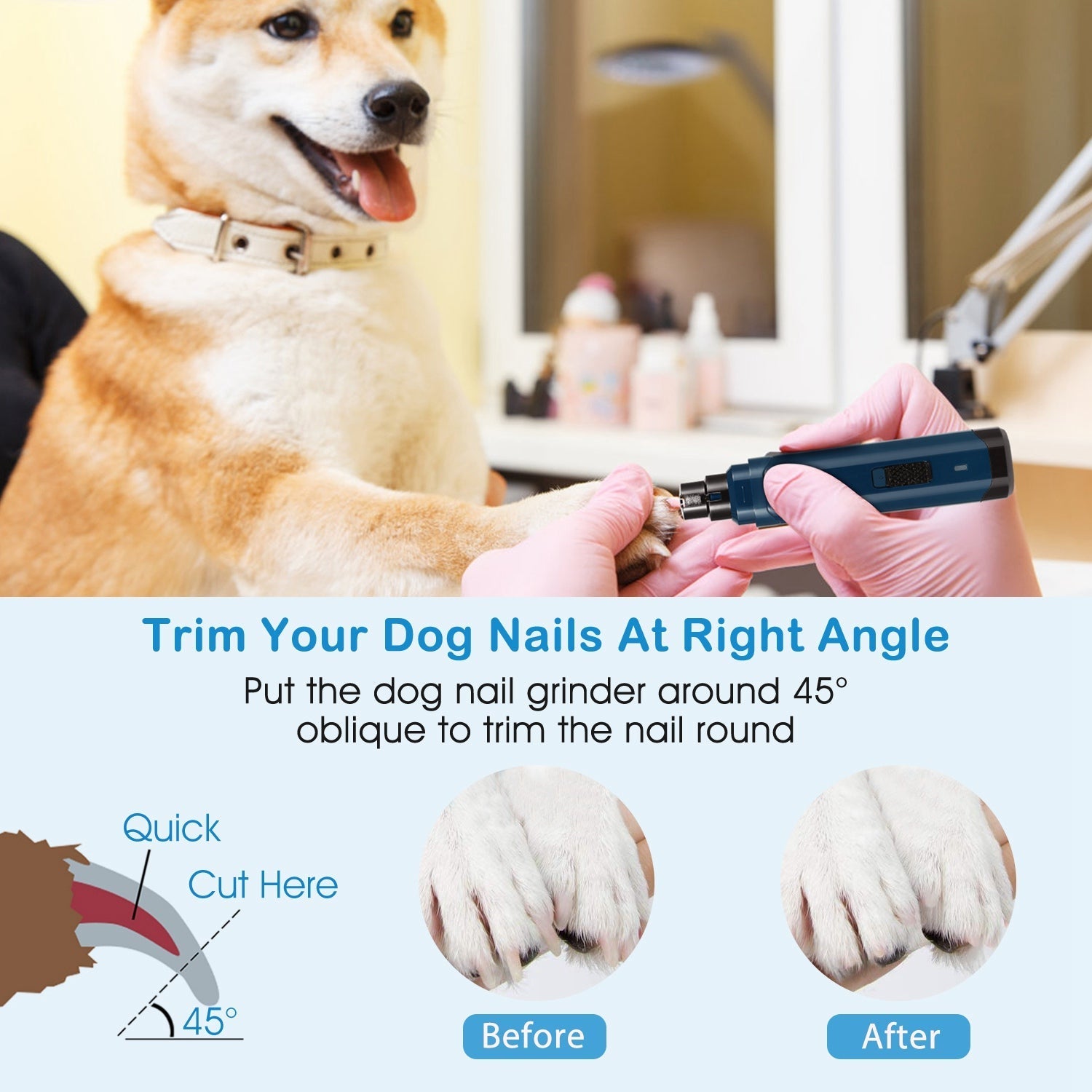HKM-6311741 Rechargeable Dog & Cat Nail Grinder with 2 Speed Settings, Quiet Operation, and USB Charging