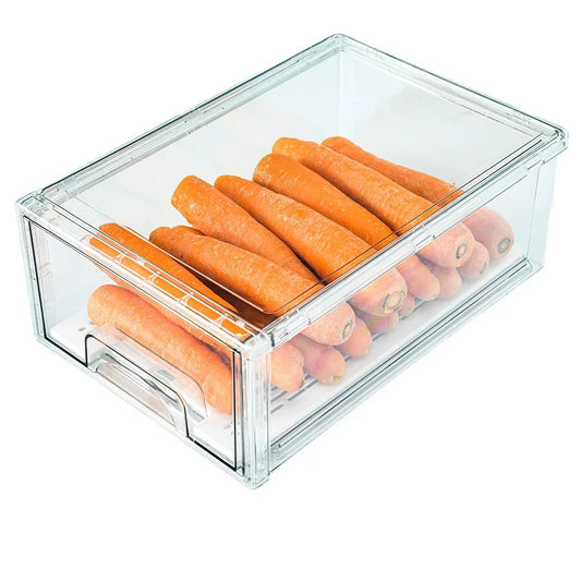 HKM-631187 BPA-Free Clear Plastic Drawer Organiser with Drain Tray for Fridge and Pantry Storage
