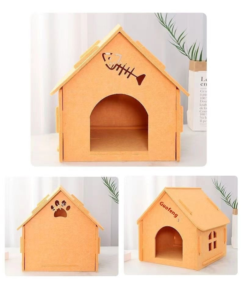 HKM-6311997 Cozy Removable Felt Cat Bed for All Seasons - Small Semi-Closed Design in Multiple Colors