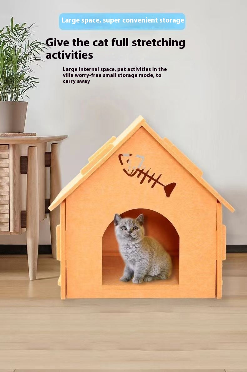 HKM-6311997 Cozy Removable Felt Cat Bed for All Seasons - Small Semi-Closed Design in Multiple Colors