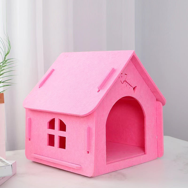 HKM-6311997 Cozy Removable Felt Cat Bed for All Seasons - Small Semi-Closed Design in Multiple Colors