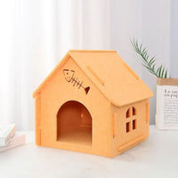 HKM-6311997 Cozy Removable Felt Cat Bed for All Seasons - Small Semi-Closed Design in Multiple Colors