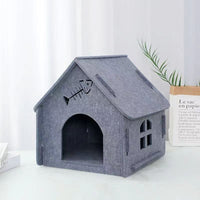 HKM-6311997 Cozy Removable Felt Cat Bed for All Seasons - Small Semi-Closed Design in Multiple Colors