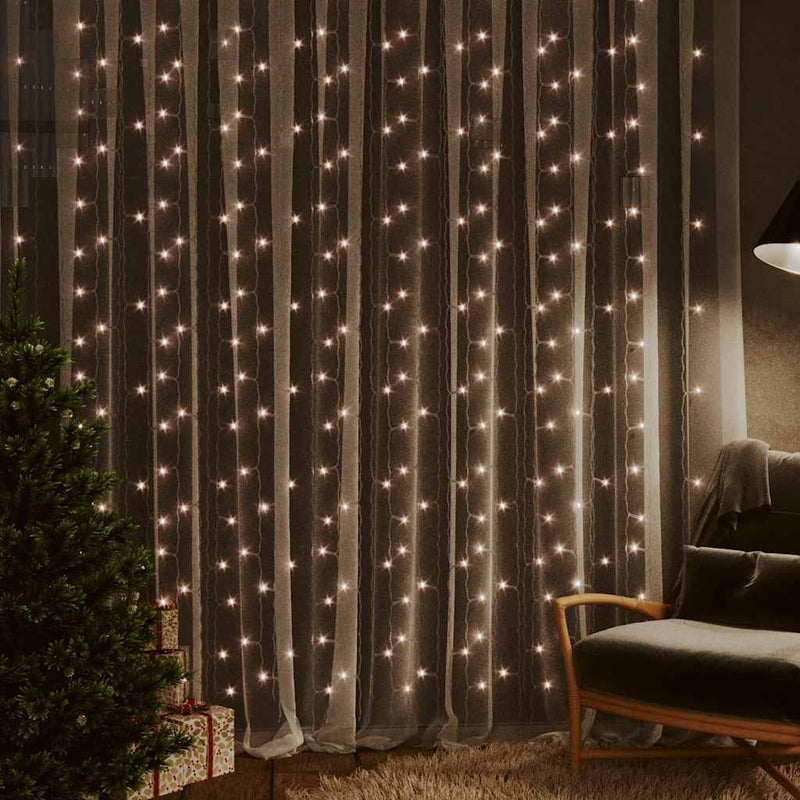 HKM-631251 Warm White LED Light Curtain 3x3 m with 300 Lights and 8 Effects for Holidays and Events