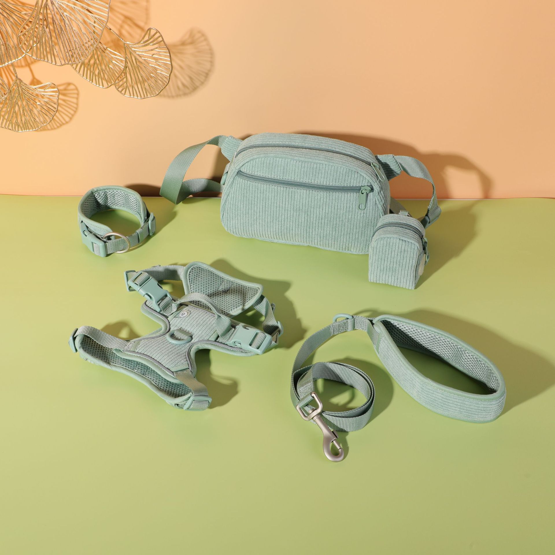 HKM-6313533 Mint Green Pet Collar and Vest Set with Haulage Rope and Mini Dog Bag for Special Occasions