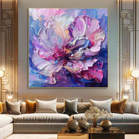 HKM-631379 Handmade Abstract Oil Painting of Big Purple Flowers on Canvas for Home Decoration