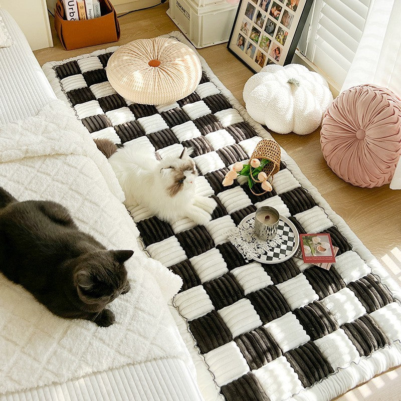 HKM-631443 Cream Color Non-slip Rectangular Plush Bed Cushion - Available in Various Sizes