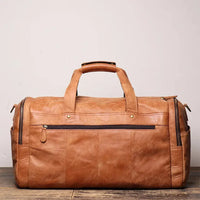 HKM-631507 Retro Genuine Leather Travel Bag - Large Capacity Crossbody for Men and Women, Waterproof Waxed Canvas, 55cm x 25cm x 28cm