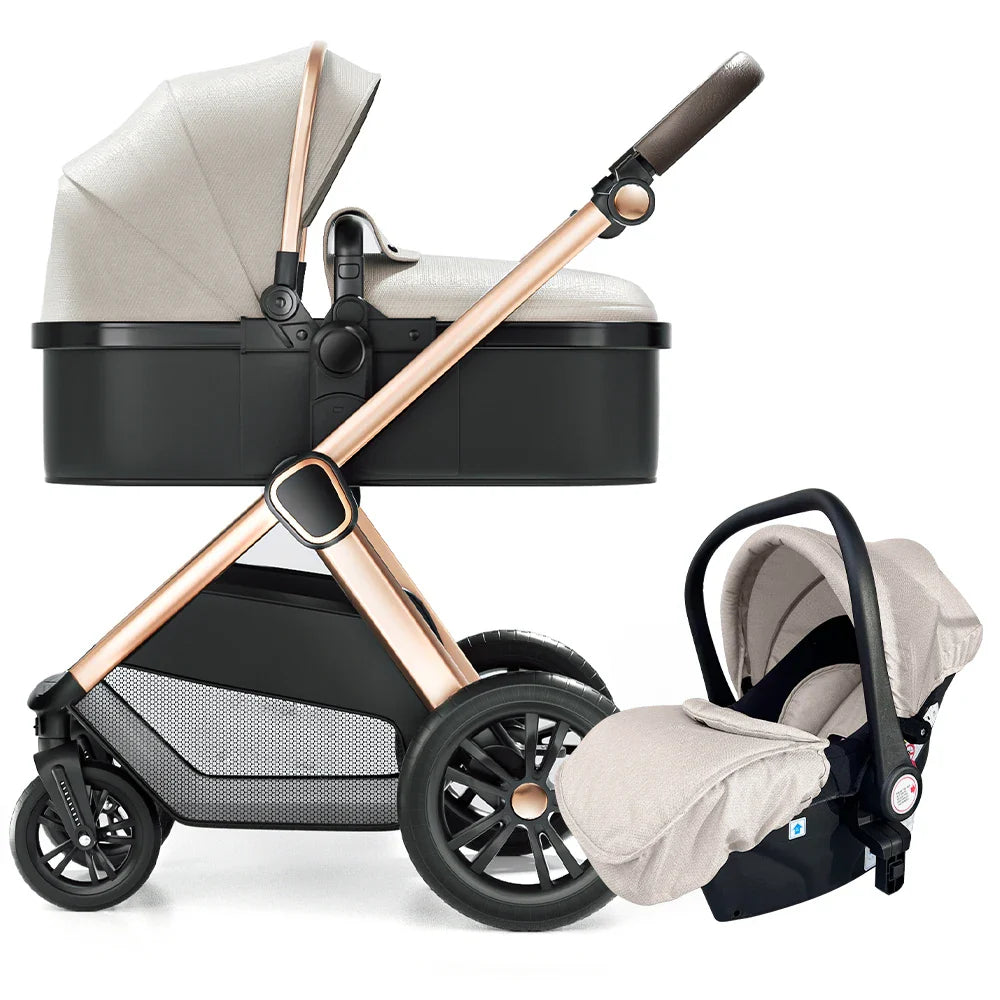 HKM-631635 3 in 1 Compact Luxury Stroller with Car Seat for Newborns