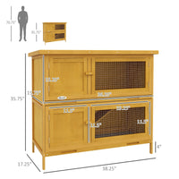HKM-6317373 Wooden Indoor/Outdoor Yellow Rabbit Hutch with Ramp and Waterproof Roof