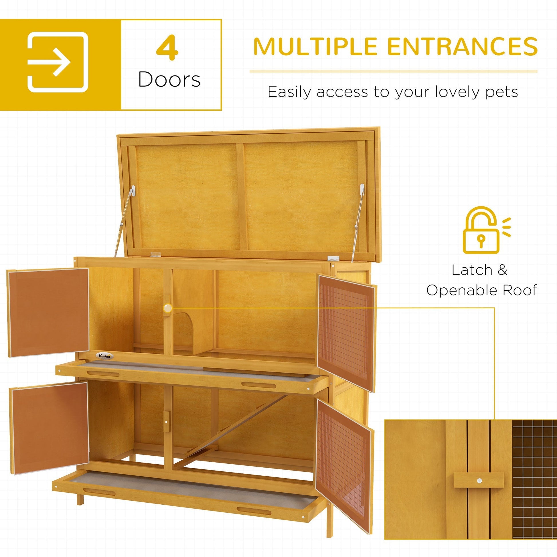 HKM-6317373 Wooden Indoor/Outdoor Yellow Rabbit Hutch with Ramp and Waterproof Roof
