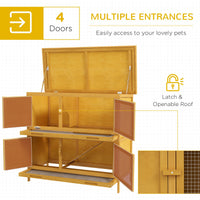 HKM-6317373 Wooden Indoor/Outdoor Yellow Rabbit Hutch with Ramp and Waterproof Roof