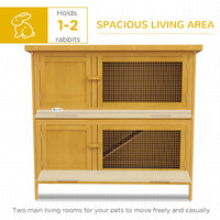 HKM-6317373 Wooden Indoor/Outdoor Yellow Rabbit Hutch with Ramp and Waterproof Roof