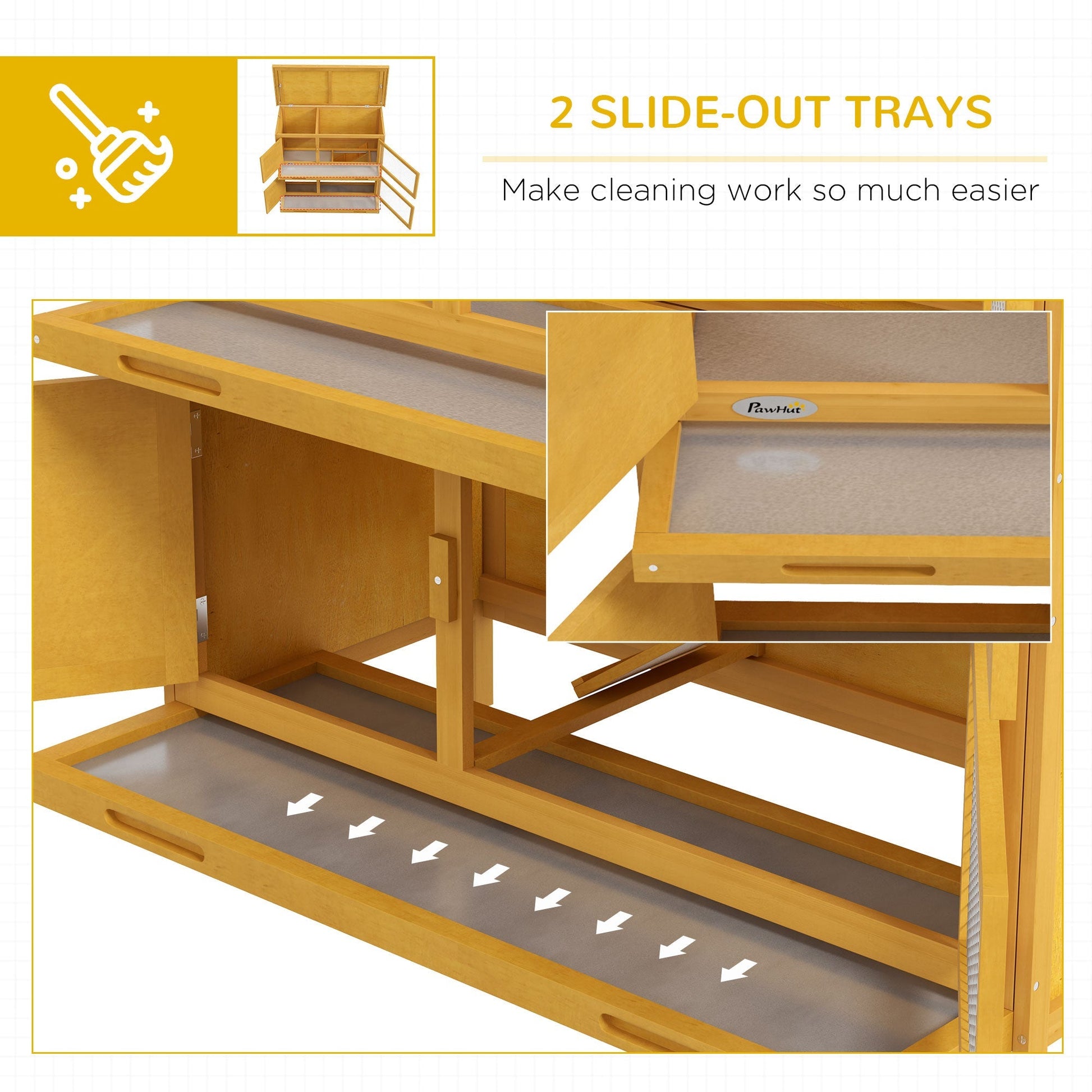 HKM-6317373 Wooden Indoor/Outdoor Yellow Rabbit Hutch with Ramp and Waterproof Roof