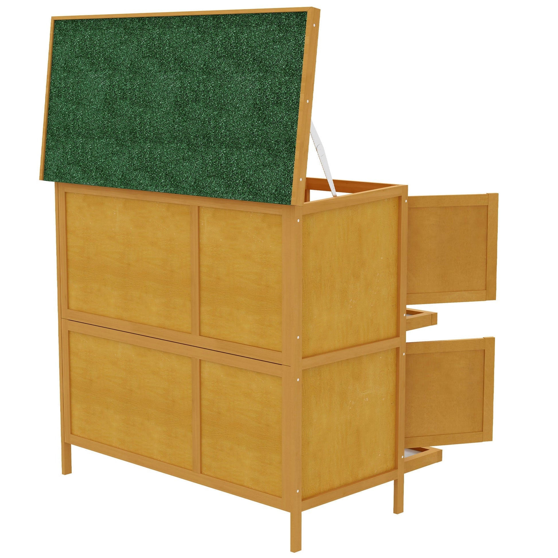 HKM-6317373 Wooden Indoor/Outdoor Yellow Rabbit Hutch with Ramp and Waterproof Roof