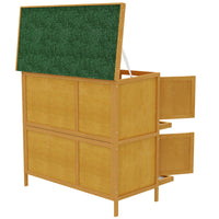 HKM-6317373 Wooden Indoor/Outdoor Yellow Rabbit Hutch with Ramp and Waterproof Roof