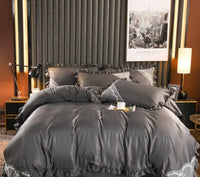 HKM-631763 European-Style Washed Silk Four-Piece Bedding Set with Lace Details in Ice Silk for 1.8m Beds