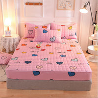 HKM-631827 Brushed Quilted Bed Sheet Set with Floral Design and Pillowcase