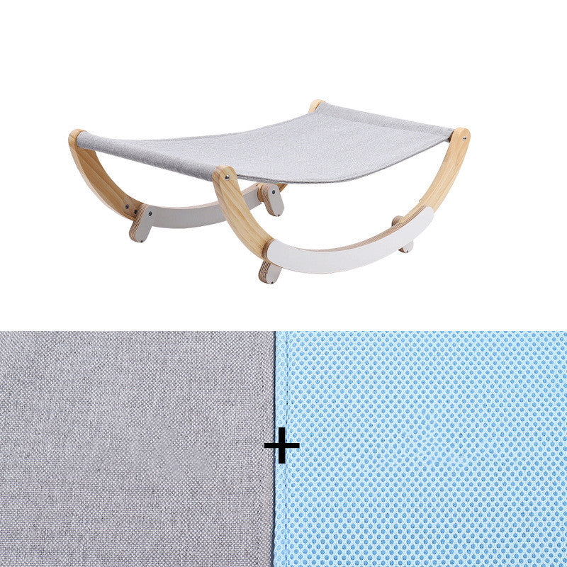 HKM-6321085 Solid Wood Cat Rocking Hammock - Cozy Pet Bed for Cats, Kittens, Ferrets, and Small Animals