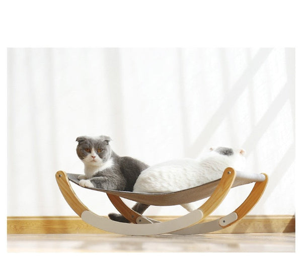 HKM-6321085 Solid Wood Cat Rocking Hammock - Cozy Pet Bed for Cats, Kittens, Ferrets, and Small Animals