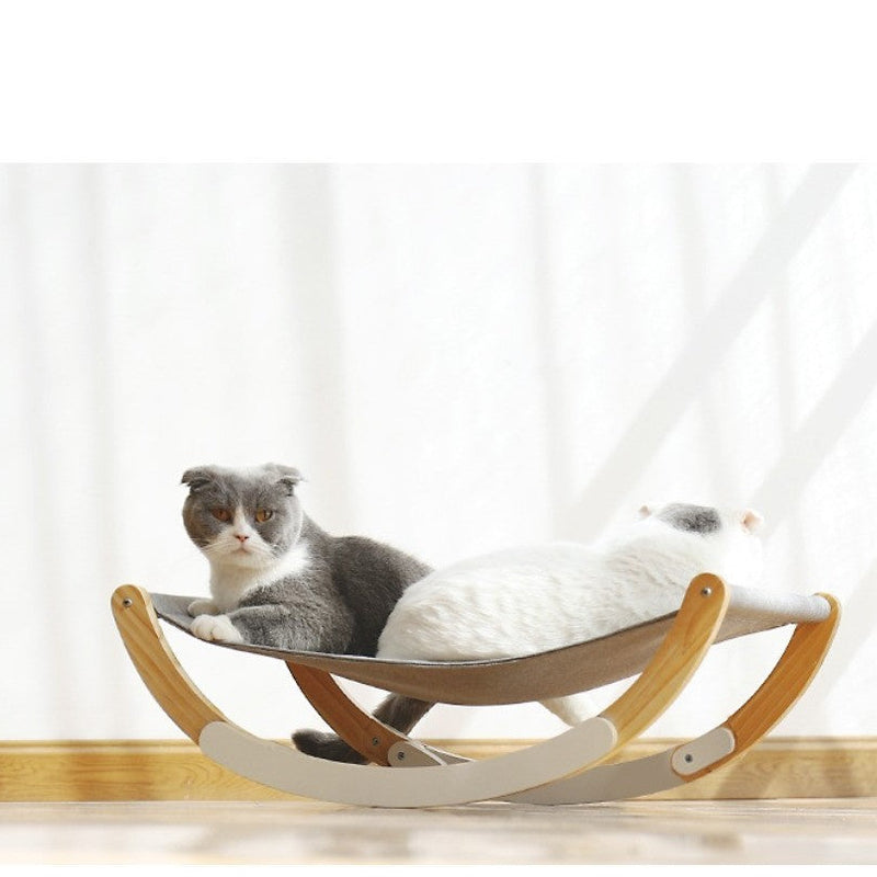 HKM-6321085 Solid Wood Cat Rocking Hammock - Cozy Pet Bed for Cats, Kittens, Ferrets, and Small Animals