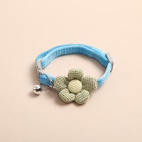 HKM-6321469 Cute Cartoon Flower Pattern Pet Collar in Apricot, Sky Blue, Dark Green, Light Pink - Adjustable Size (22-29cm)
