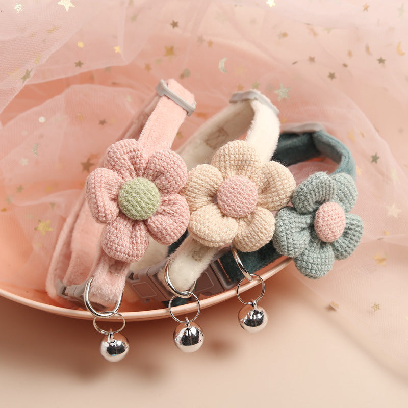HKM-6321469 Cute Cartoon Flower Pattern Pet Collar in Apricot, Sky Blue, Dark Green, Light Pink - Adjustable Size (22-29cm)