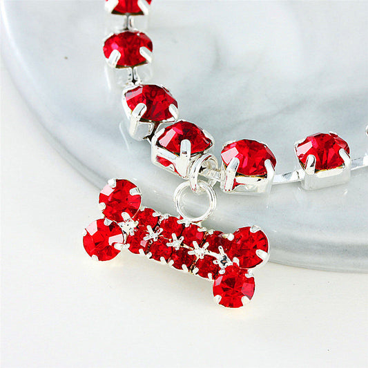 HKM-6322109 Rhinestone Bone Pendant Necklace in White, Pink, Blue, and Red - Unisex Princess Style