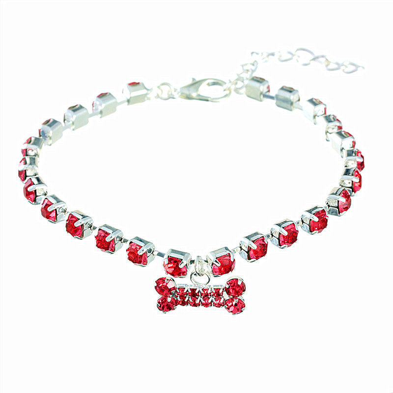 HKM-6322109 Rhinestone Bone Pendant Necklace in White, Pink, Blue, and Red - Unisex Princess Style