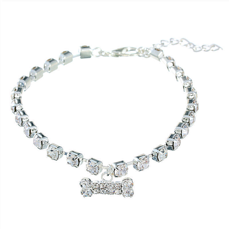 HKM-6322109 Rhinestone Bone Pendant Necklace in White, Pink, Blue, and Red - Unisex Princess Style