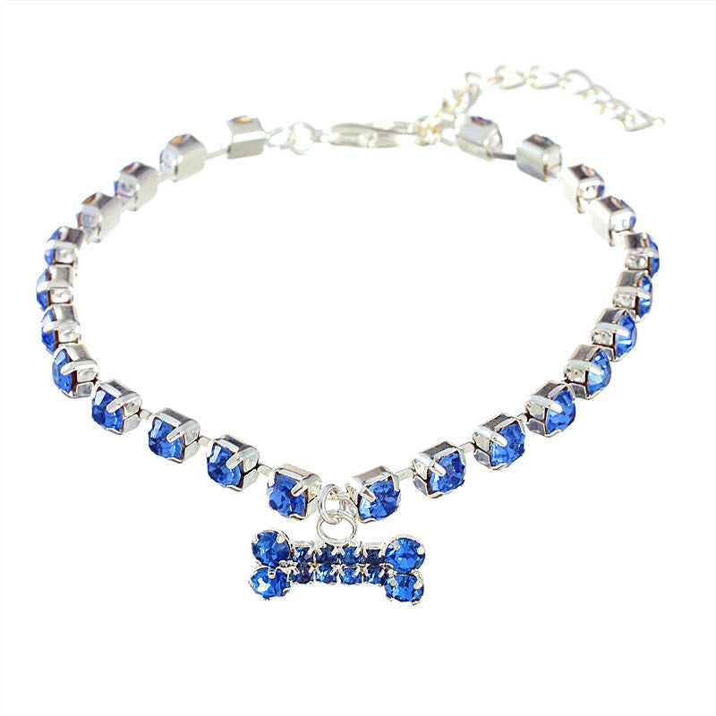 HKM-6322109 Rhinestone Bone Pendant Necklace in White, Pink, Blue, and Red - Unisex Princess Style