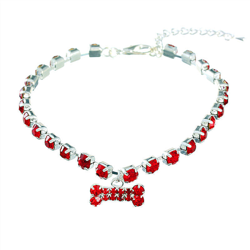 HKM-6322109 Rhinestone Bone Pendant Necklace in White, Pink, Blue, and Red - Unisex Princess Style
