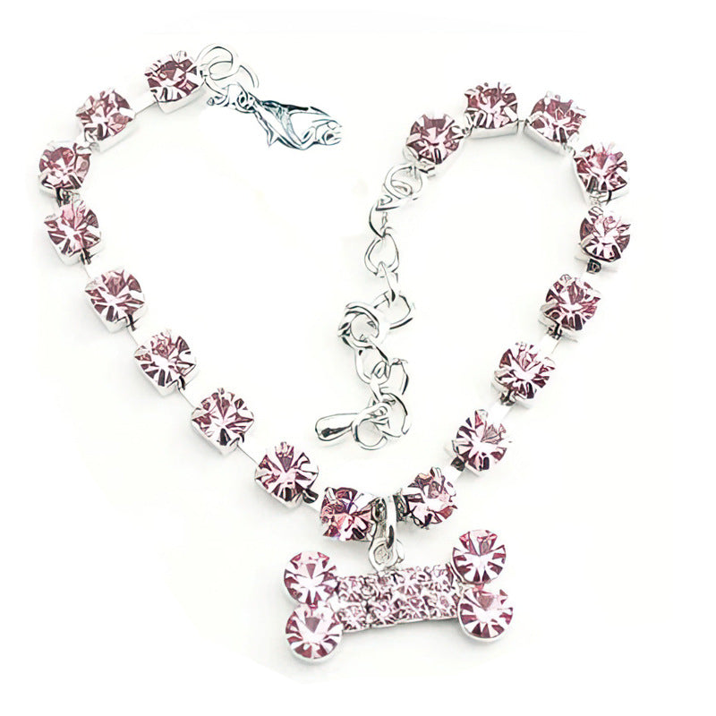 HKM-6322109 Rhinestone Bone Pendant Necklace in White, Pink, Blue, and Red - Unisex Princess Style