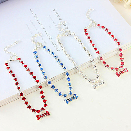 HKM-6322109 Rhinestone Bone Pendant Necklace in White, Pink, Blue, and Red - Unisex Princess Style