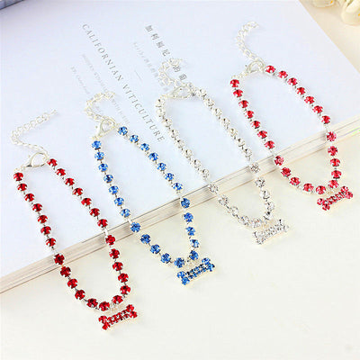 HKM-6322109 Rhinestone Bone Pendant Necklace in White, Pink, Blue, and Red - Unisex Princess Style