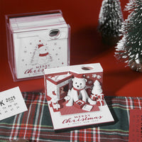 HKM-632211 Christmas Three-Dimensional Paper Carving Calendar with White Bear Design, 8cm x 8cm x 4.8cm, 175 Note Pages