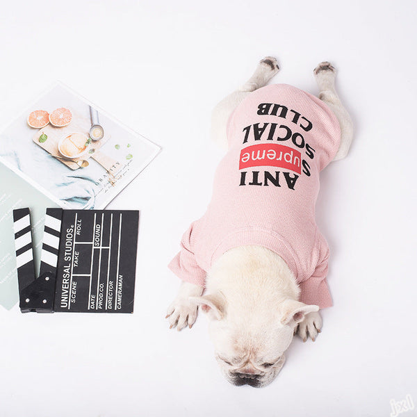 HKM-6323645 Casual Cotton T-Shirt for Dogs - Two-Legged Pet Apparel in Pink and Gray