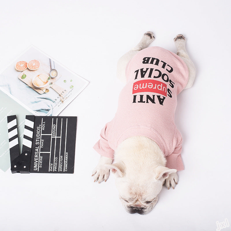 HKM-6323645 Casual Cotton T-Shirt for Dogs - Two-Legged Pet Apparel in Pink and Gray