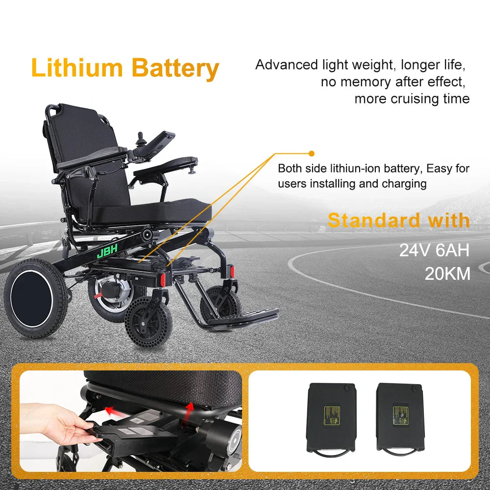 HKM-632467 Electric Wheelchair D15B with EABS Braking System, 20km Range, Removable Battery, Aluminum Alloy Frame