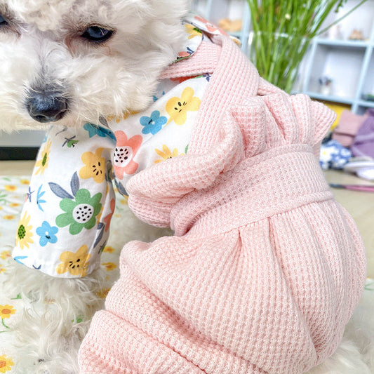 HKM-6325821 Floral Garden Corduroy Four-Legged Bloomers for Pets - Pink - Available in Multiple Sizes