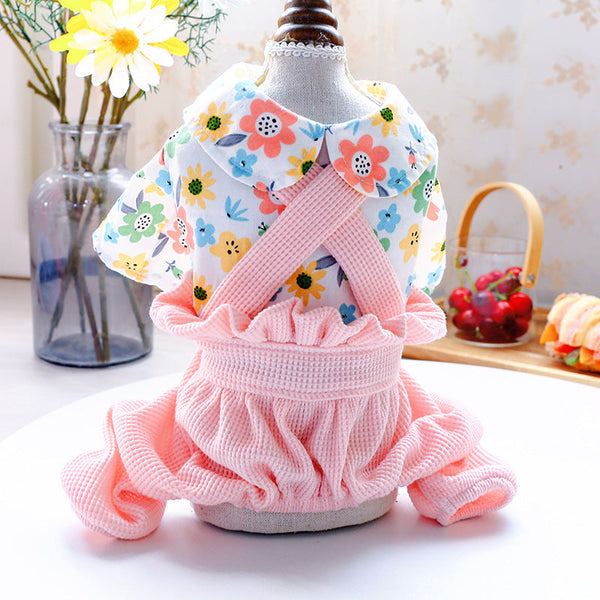 HKM-6325821 Floral Garden Corduroy Four-Legged Bloomers for Pets - Pink - Available in Multiple Sizes