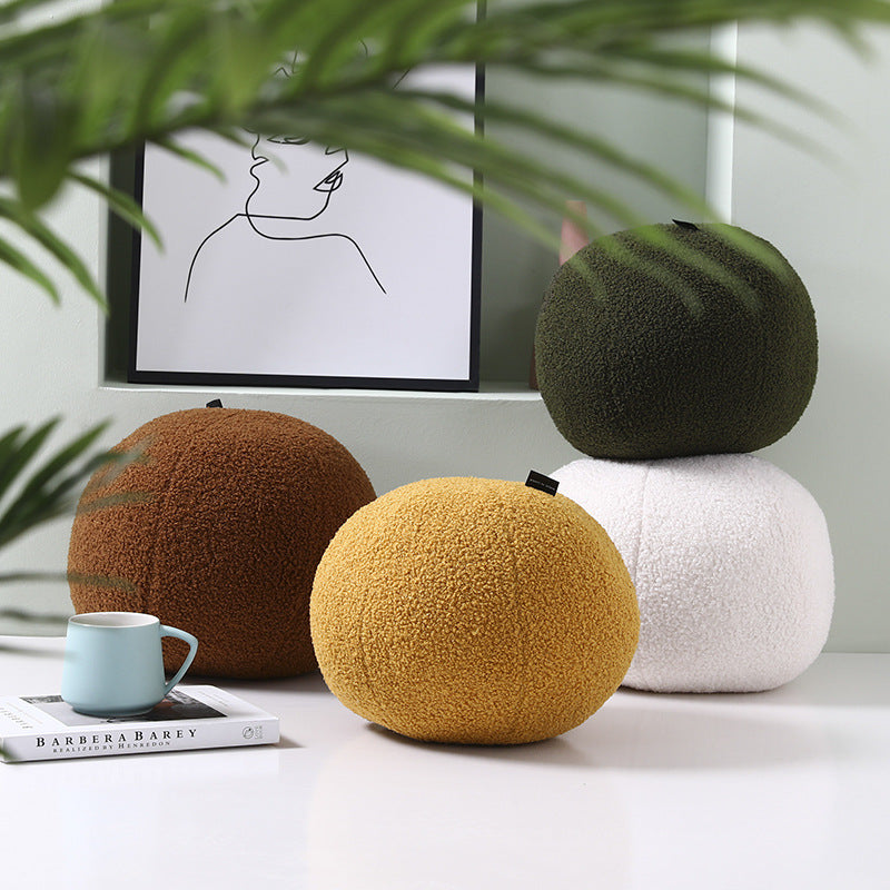 HKM-632723 Round Velvet Soft Ball Pillow for Cozy Home Décor - 30cm Plush Cushion in Dark Green, White, and Yellow