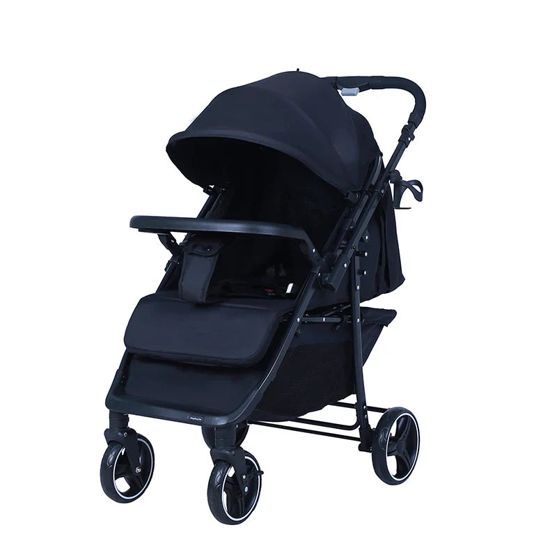 HKM-632787 Vintage Lightweight Auto-Folding Baby Carriage with Safety Features and Food Tray