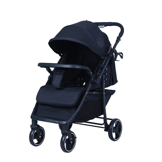 HKM-632787 Vintage Lightweight Auto-Folding Baby Carriage with Safety Features and Food Tray