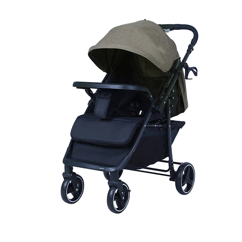 HKM-632787 Vintage Lightweight Auto-Folding Baby Carriage with Safety Features and Food Tray