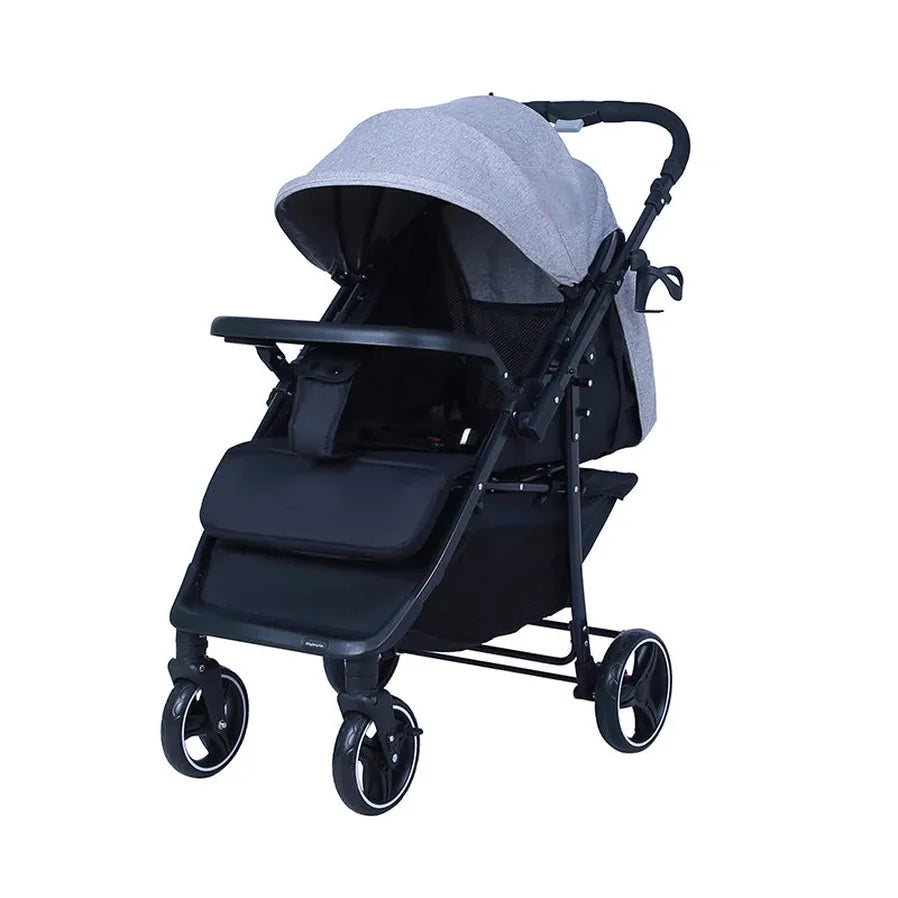 HKM-632787 Vintage Lightweight Auto-Folding Baby Carriage with Safety Features and Food Tray