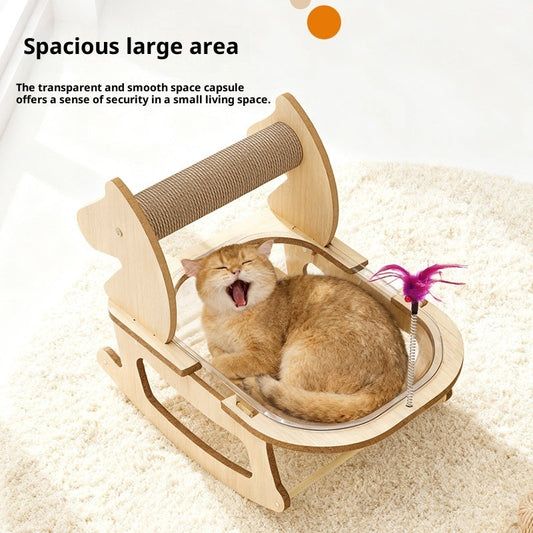 HKM-6328509 Hemp Rope Non-Shedding Space Capsule Cat Bed with Rocking Chair Design
