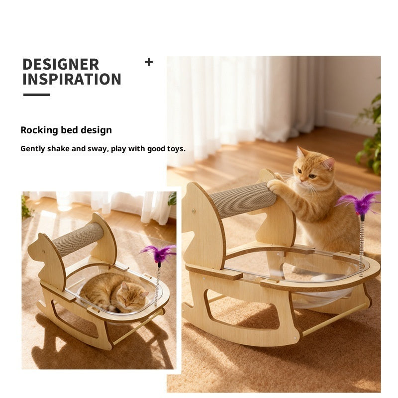 HKM-6328509 Hemp Rope Non-Shedding Space Capsule Cat Bed with Rocking Chair Design