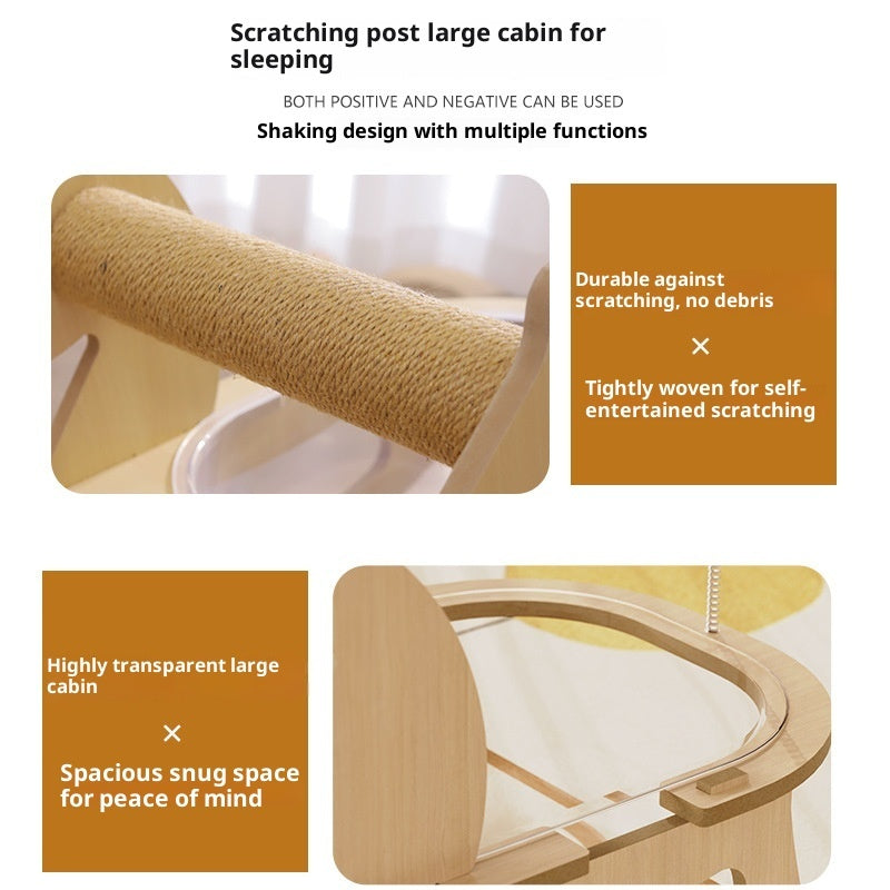 HKM-6328509 Hemp Rope Non-Shedding Space Capsule Cat Bed with Rocking Chair Design