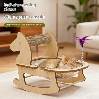 HKM-6328509 Hemp Rope Non-Shedding Space Capsule Cat Bed with Rocking Chair Design